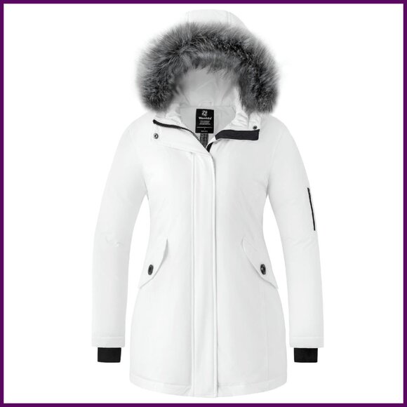 Women's Waterproof Puffer Jacket with Detachable Fur Hood Winter Parka